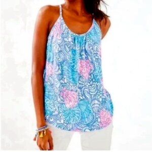 Lilly Pulitzer Lacy Tank Top In Blue Haven Raising Shell Size XXS NWT